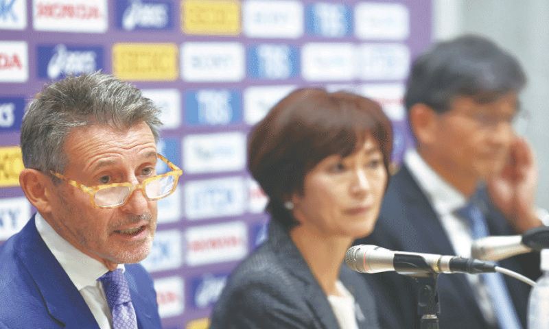 TOKYO: World Athletics president Sebastian Coe speaks during a press conference on Friday.—Reuters TOKYO: World Athletics president Sebastian Coe speaks during a press conference on Friday.—Reuters