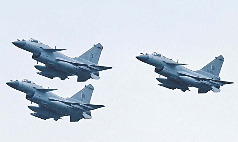 Pakistan Air Force J-10C fighter jets perform at a rehearsal ahead of Pakistan&rsquo;s national day parade in Islamabad on March 21, 2024 | AFP