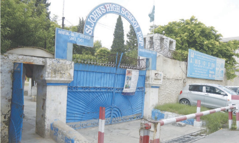 The main entrance of St. John&rsquo;s High School on Murree Road.