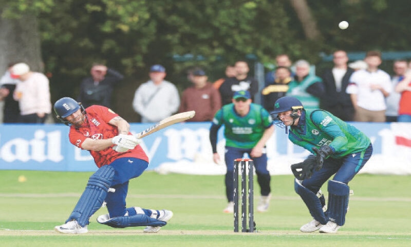 ENGLAND&rsquo;S Phil Salt hits out during the first T20 International against Ireland at The Village on Wednesday.&mdash;Reuters
