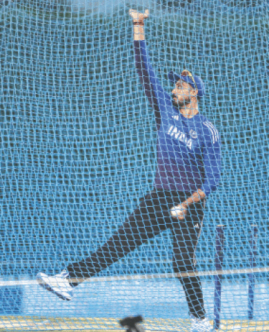 DUBAI: Indian spinner Axar Patel bowls during a practice session at the International Cricket Council Academy on Thursday. India will face Oman in the last Asia Cup group match on Friday.&mdash;AFP