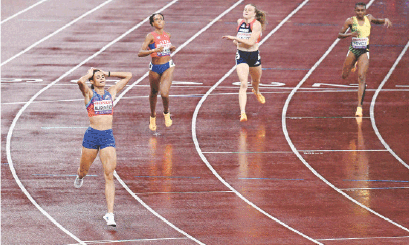 SYDNEY McLaughlin-Levrone (L) of the US reacts after winning the women&rsquo;s 400m final during the World Athletics Championships on Thursday.&mdash;AFP