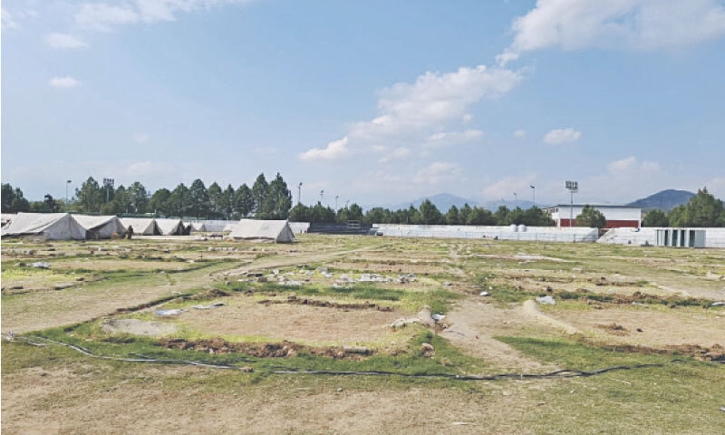 A view of the dilapidated Bajaur Sports Complex, Khar. — Dawn A view of the dilapidated Bajaur Sports Complex, Khar. — Dawn