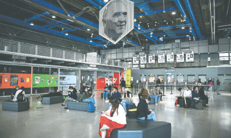 VISITORS stand in the lobby of the Pompidou Centre in Paris.&mdash;AFP