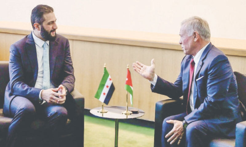 JORDAN&rsquo;S King Abdullah (right) meets Syrian President Ahmed al-Sharaa on the sidelines of the United Nations General Assembly.&mdash;AFP