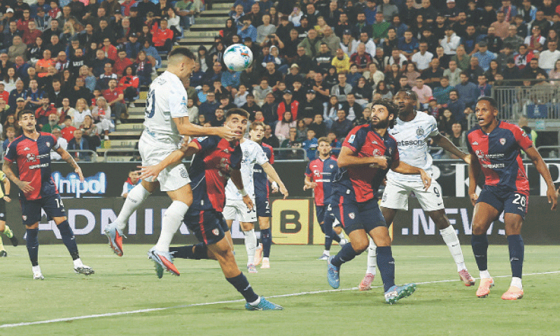 CAGLIARI: Inter Milan&rsquo;s Lautaro Martinez heads to score during the Serie A match against Cagliari at Unipol Domus.&mdash;Reuters