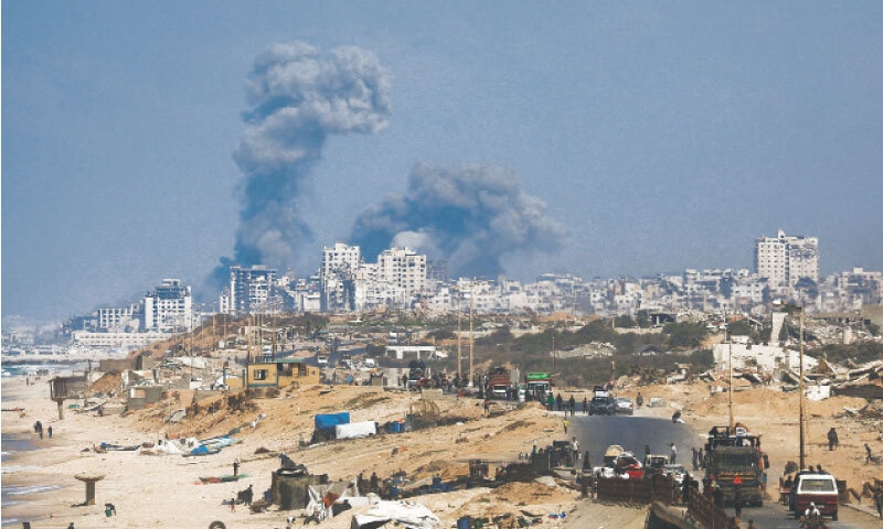 Smoke rises during an Israeli military operation in Gaza City, as seen from the central Gaza Strip.&mdash;Reuters
