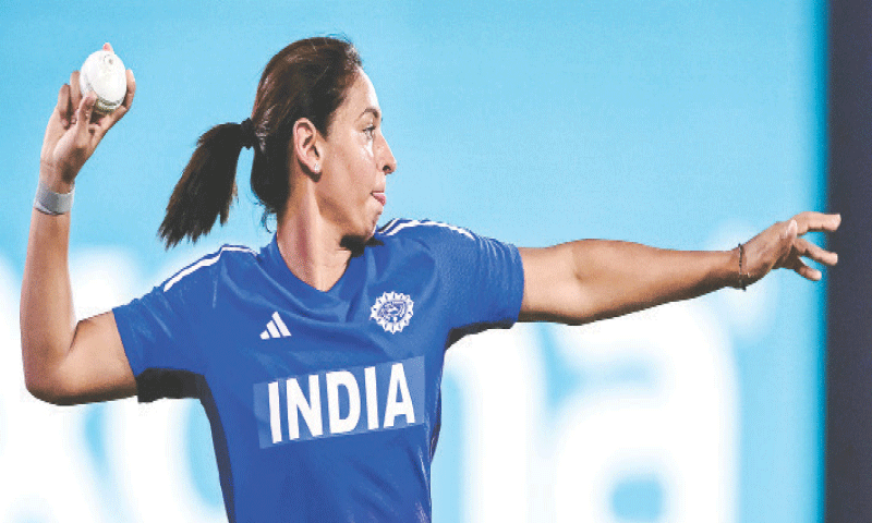 INDIAN captain Harmanpreet Kaur attends a practice session at the Barsapara Cricket Stadium on Monday.&mdash;AFP