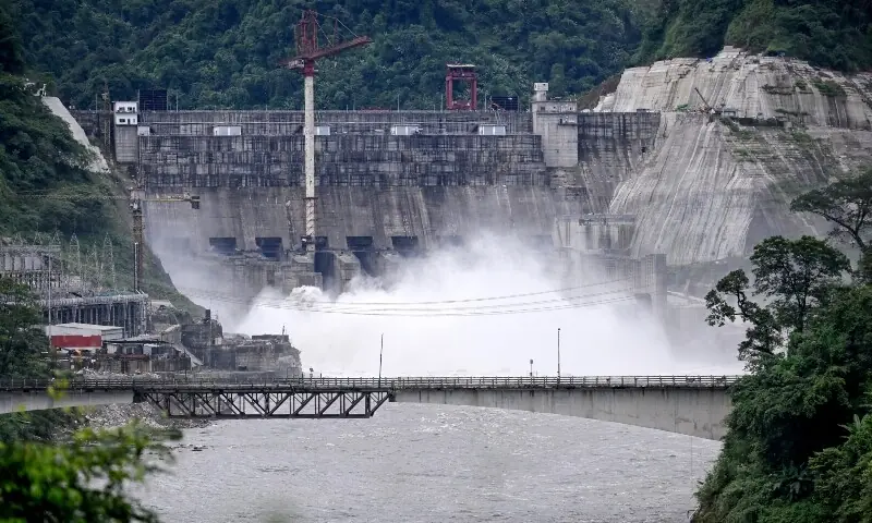 This photograph taken on August 23 shows a general view of the newly constructed Subansiri Lower Hydroelectric Project (SLHEP) on the Subansiri River, at the border of the northeastern states of Assam and Arunachal Pradesh. &mdash; AFP