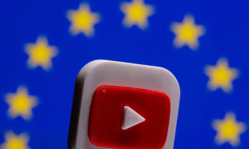 A 3D printed Youtube logo is seen in front of a displayed EU flag in this illustration picture taken on June 21, 2021. — Reuters/File A 3D printed Youtube logo is seen in front of a displayed EU flag in this illustration picture taken on June 21, 2021. — Reuters/File