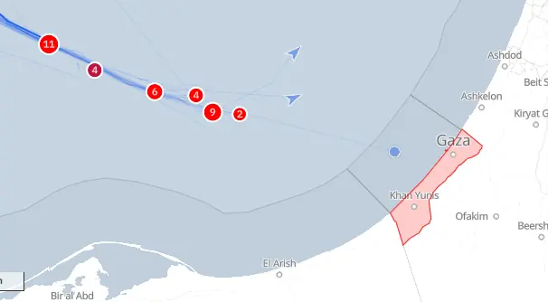  Positions of various vessels part of the Global Sumud Flotilla heading to Gaza as of 11am PKT on Oct 2, 2025.  &mdash; GSF live tracker 