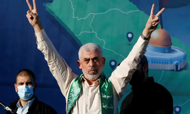 Hamas Gaza chief Yahya Sinwar gestures during an anti-Israel rally in Gaza City, on May 24, 2021. — Reuters
