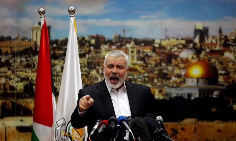 Hamas Chief Ismail Haniyeh gestures as he delivers a speech over US President Donald Trump’s decision to recognise Jerusalem as the capital of Israel, in Gaza City, on December 7, 2017. — Reuters
