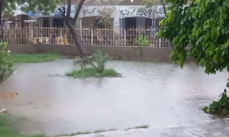 Image showing heavy rain lashing a street in Punjab&rsquo;s Rajanpur district. &mdash; DawnNews TV