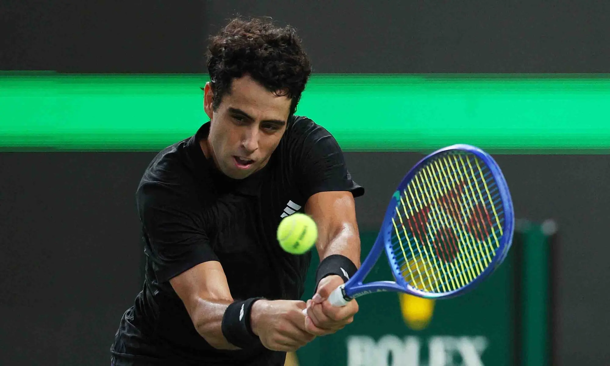 SPAIN’S Jaume Munar hits a return against Novak Djokovic of Serbia during their Shanghai Masters round-of-16 match at the Qizhong Forest Sports City Arena on Tuesday.—Reuters SPAIN’S Jaume Munar hits a return against Novak Djokovic of Serbia during their Shanghai Masters round-of-16 match at the Qizhong Forest Sports City Arena on Tuesday.—Reuters
