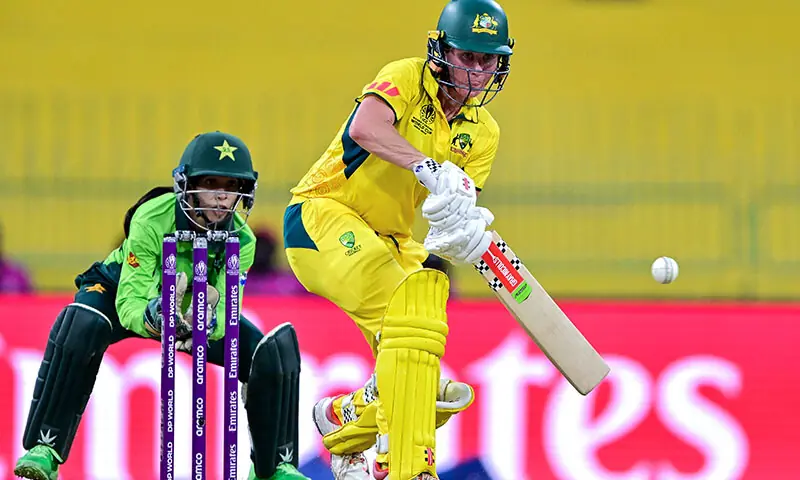 Australia&rsquo;s Beth Mooney (R) plays a shot during the ICC Women&rsquo;s Cricket World Cup 2025 one-day international (ODI) match between Australia and Pakistan at the R. Premadasa International Cricket Stadium in Colombo on October 8, 2025. &mdash; AFP