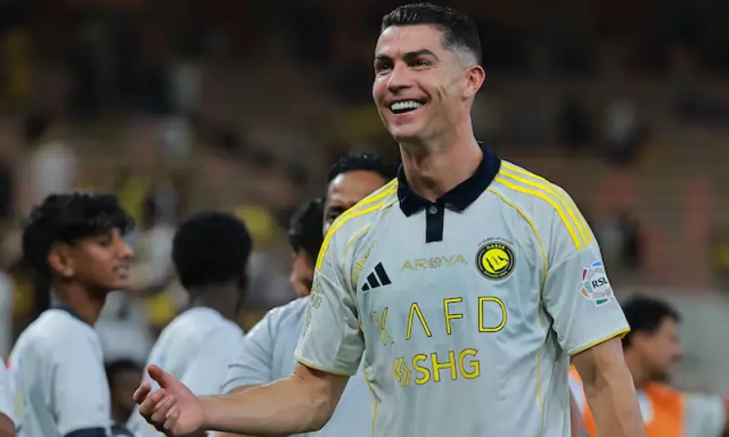 Al Nassr&rsquo;s Cristiano Ronaldo celebrates after the match at King Abdullah Sport City Stadium in Jeddah, Saudi Arabia on September 26, 2025. &mdash; Reuters
