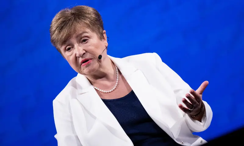 IMF Managing Director Kristalina Georgieva speaks at the Milken Institute ahead of the World Bank and International Monetary Fund annual meetings in Washington, DC on October 8, 2025. &mdash; AFP