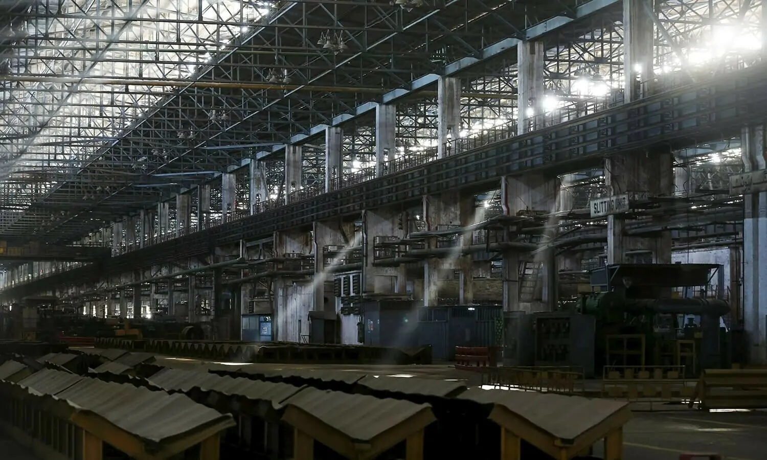 This file photo shows a general view of the deserted hot strip mill department of the Pakistan Steel Mills .&mdash; Reuters/File