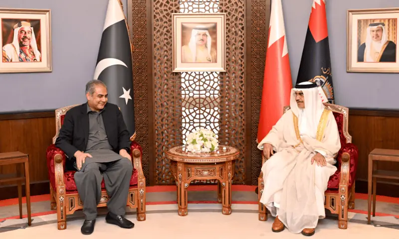 In this file photo, Interior Minister Mohsin Naqvi meets with his Bahraini counterpart General Shaikh Rashid bin Abdullah Al Khalifa, in Manama, Bahrain on July 10, 2025. &mdash; Photo courtesy Bahrain police website/File