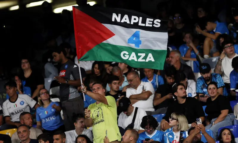 A fan is pictured with a Palestine flag inside the stadium before the match at the Stadio Diego Armando Maradona in Naples, Italy on September 22, 2025 — Reuters/File A fan is pictured with a Palestine flag inside the stadium before the match at the Stadio Diego Armando Maradona in Naples, Italy on September 22, 2025 — Reuters/File