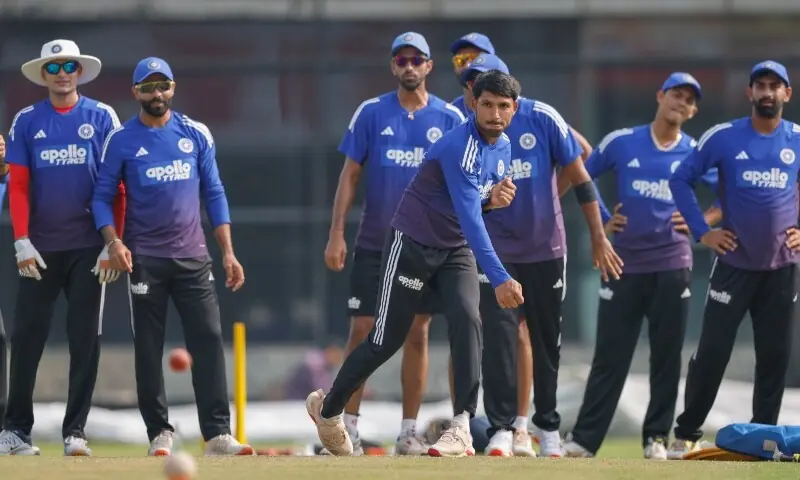 Team India practices ahead of their second Test match with West Indies on October 9. &mdash; Photo courtesy BCCI/X