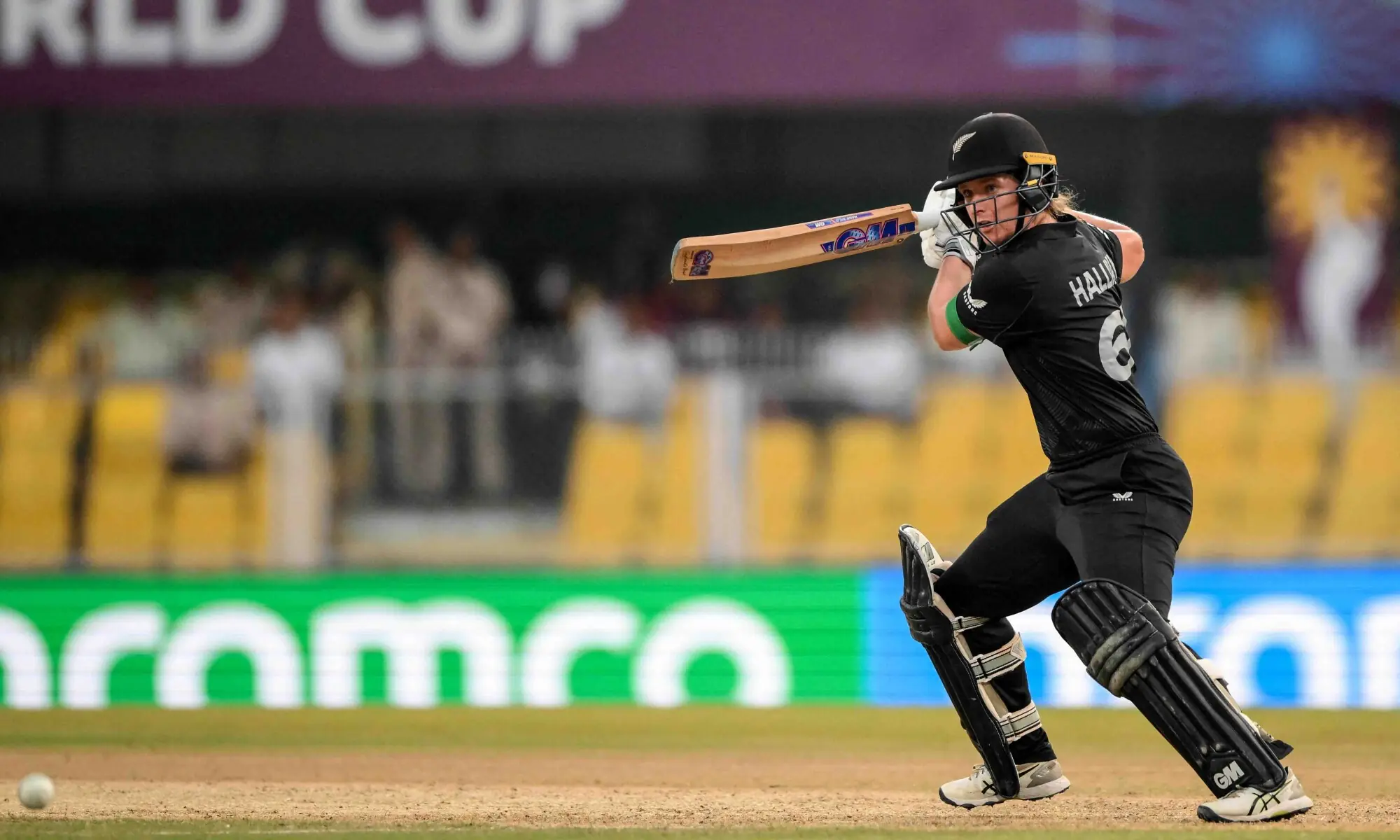 NEW ZEALAND batter Brooke Halliday watches the ball after playing a shot during the Women’s World Cup match against Bangladesh at the Barsapara Cricket Stadium on Friday.—AFP