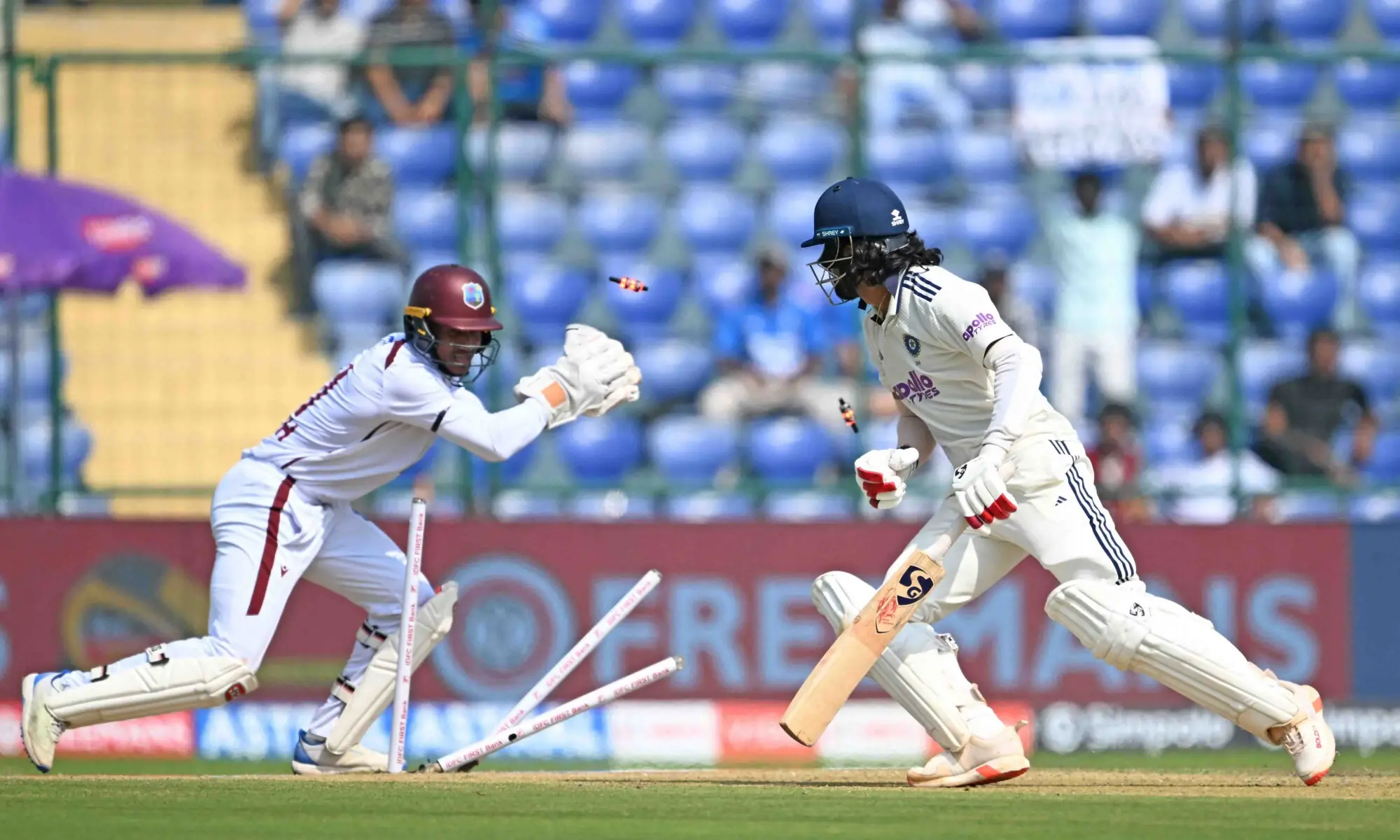 NEW DELHI: West Indies wicket-keeper Tevin Imlach stumps Indian batter K.L. Rahul during the second Test at the Arun Jaitley Stadium on Friday. — AFP NEW DELHI: West Indies wicket-keeper Tevin Imlach stumps Indian batter K.L. Rahul during the second Test at the Arun Jaitley Stadium on Friday. — AFP