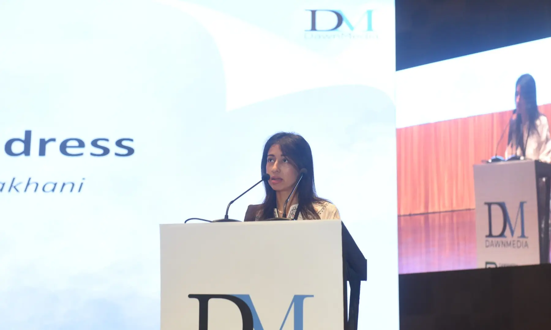 Nazafreen Saigol-Lakhani, the CEO of Dawn, speaks at the conference. — Murtaza Ali / White Star