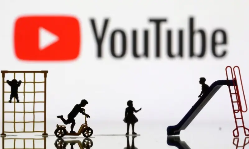 Children playground miniatures are seen in front of displayed Youtube logo in this illustration taken April 4, 2023. &mdash;Reuters