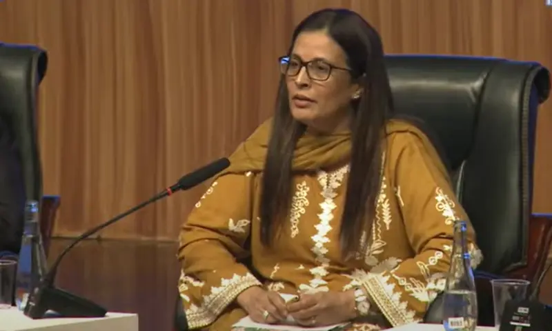 SC’s Justice Ayesha Malik speaks during a panel session. — DawnNewsTV