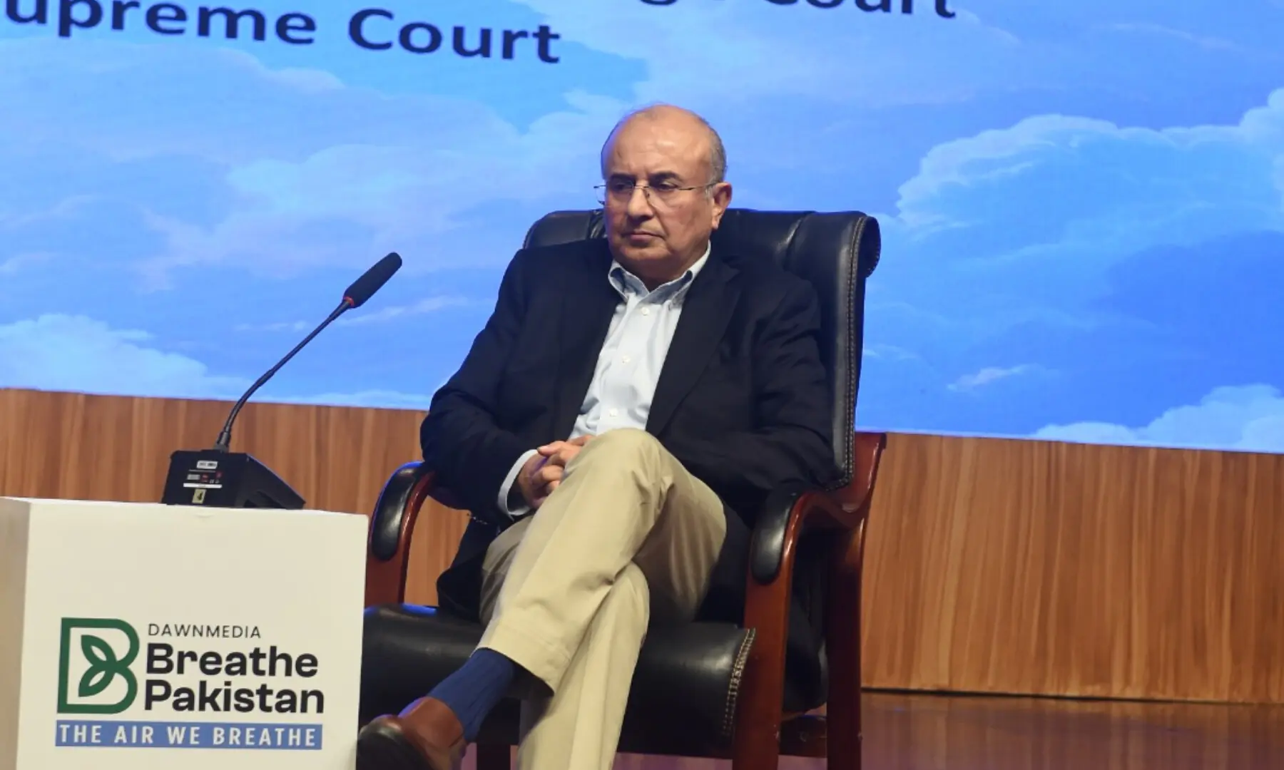 SC Senior Puisne Judge Justice Syed Mansoor Ali Shah is seated during a panel discussion. — Murtaza Ali / White Star