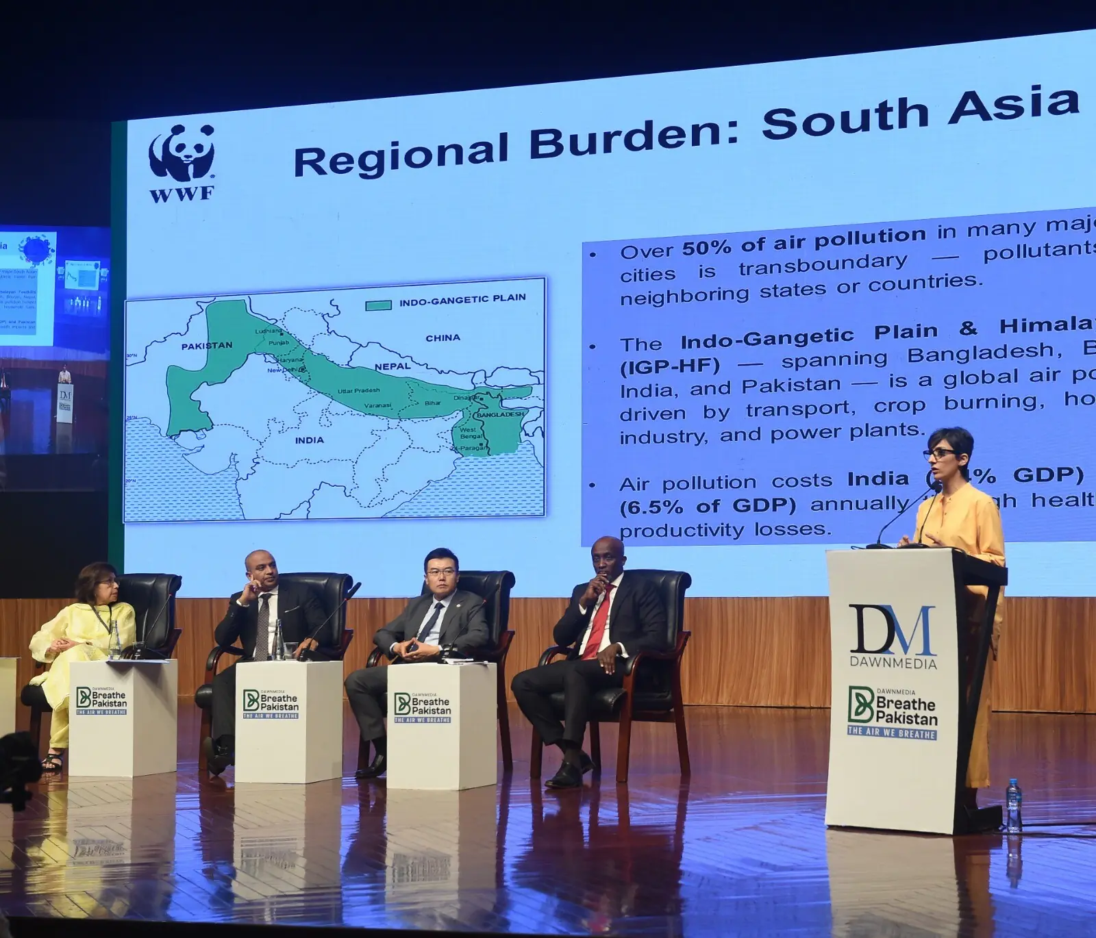 WWF-Pakistan director Nazifa Butt speaks at the Breathe Pakistan conference in Lahore. — Murtaza Ali / White Star