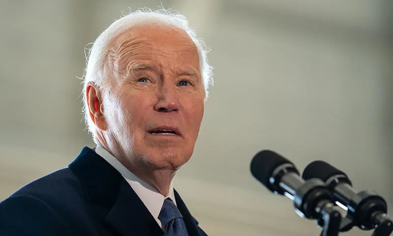Former US president Joe Biden speaks during a farewell ceremony at Joint Base Andrews, Maryland, the US on January 20. &mdash; AFP