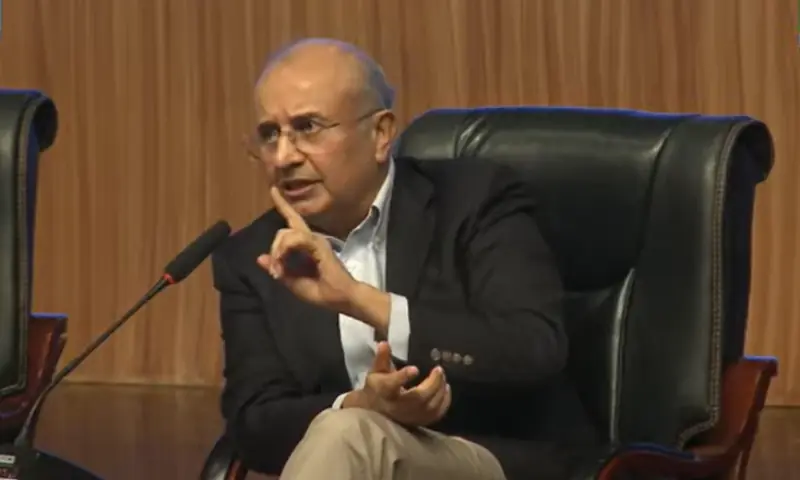 SC Senior Puisne Judge Justice Syed Mansoor Ali Shah is seated during a panel discussion at a Breathe Pakistan conference in Lahore on Oct 11, 2025. &mdash; Murtaza Ali / White Star
