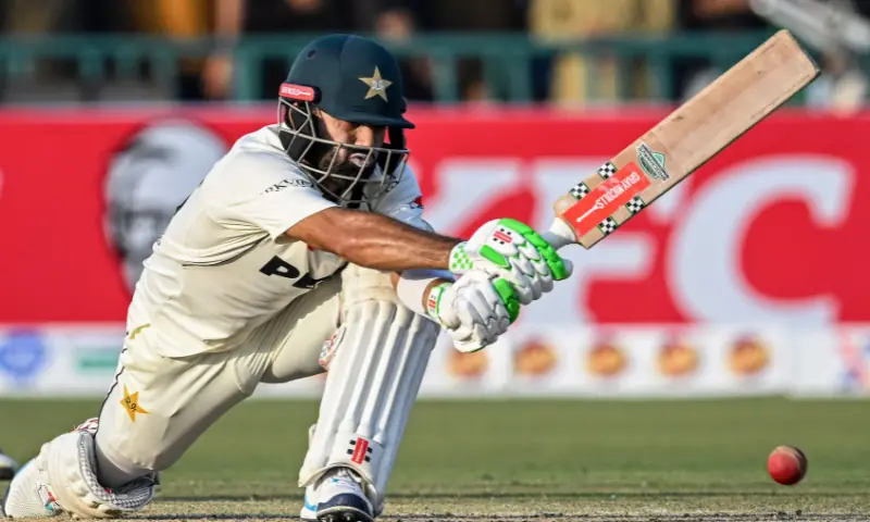 Pakistan&rsquo;s Mohammad Rizwan plays a shot during the first day of the first Test cricket match between Pakistan and South Africa at the Gaddafi Stadium in Lahore on October 12, 2025. &mdash; AFP