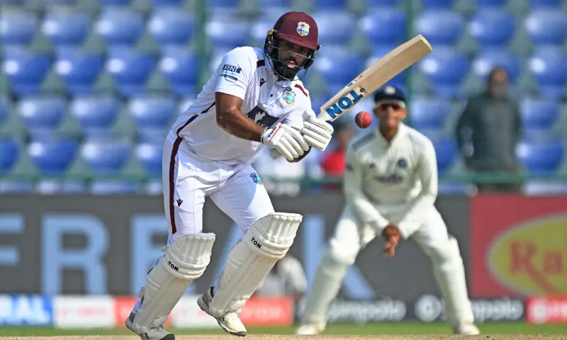 West Indies’ John Campbell plays a shot during the fourth day of the second and last Test cricket match between India and West Indies at the Arun Jaitley Stadium in New Delhi on October 13, 2025. — AFP West Indies’ John Campbell plays a shot during the fourth day of the second and last Test cricket match between India and West Indies at the Arun Jaitley Stadium in New Delhi on October 13, 2025. — AFP