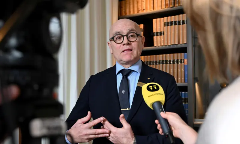 John Hassler, Chairman of the Committee for the Prize in Economic Sciences in Memory of Alfred Nobel, when the Sveriges Riksbank Prize in Economic Sciences in Memory of Alfred Nobel, the Nobel Prize in Economics 2025, is presented during a press conference at the Royal Swedish Academy of Sciences on October 13. — Reuters
