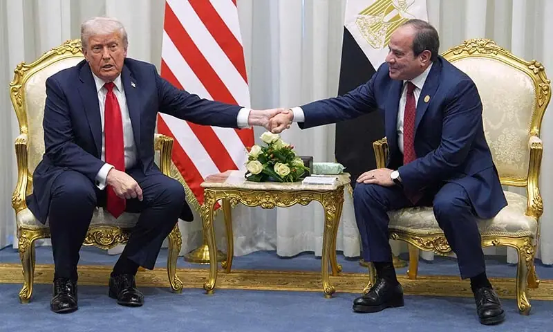 US President Donald Trump holds a meeting with Egyptian President Abdel Fattah al-Sisi during a summit on Gaza in Sharm el-Sheikh, Egypt on October 13. &mdash; AFP