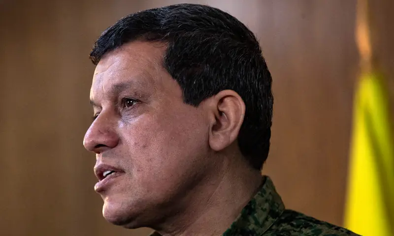 In this file photo, Syrian Democratic Forces (SDF) commander-in-chief Mazloum Abdi, speaks during a press conference in Syria&rsquo;s northeastern city of Hasakeh on December 6, 2024. &mdash; AFP/File