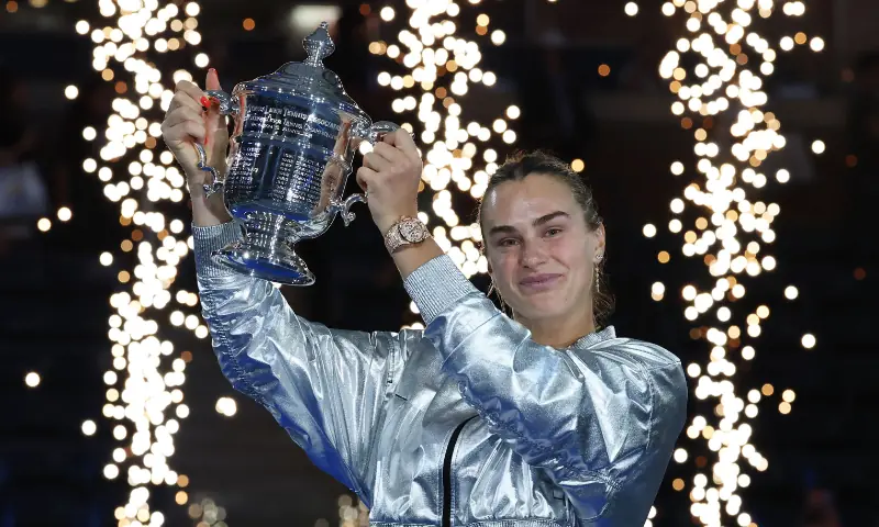 Belarus&rsquo;s Aryna Sabalenka poses with the trophy after defeating USA&rsquo;s Amanda Anisimova during their women&rsquo;s singles final tennis match on day fourteen of the US Open tennis tournament at the USTA Billie Jean King National Tennis Center in New York City, on September 6, 2025. &mdash; AFP