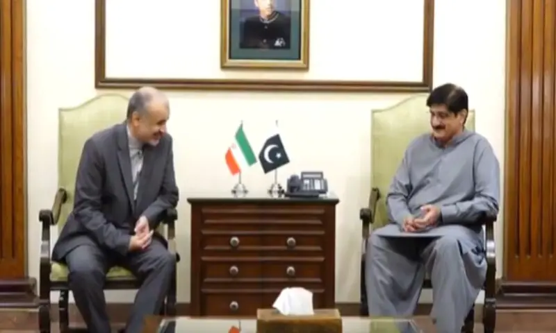 Iranian Consul General at Karachi Akbar Issazadeh in a meeting with Sindh Chief Minister Syed Murad Ali Shah at CM House on October 16. — X/@sindhinfodepart Iranian Consul General at Karachi Akbar Issazadeh in a meeting with Sindh Chief Minister Syed Murad Ali Shah at CM House on October 16. — X/@sindhinfodepart