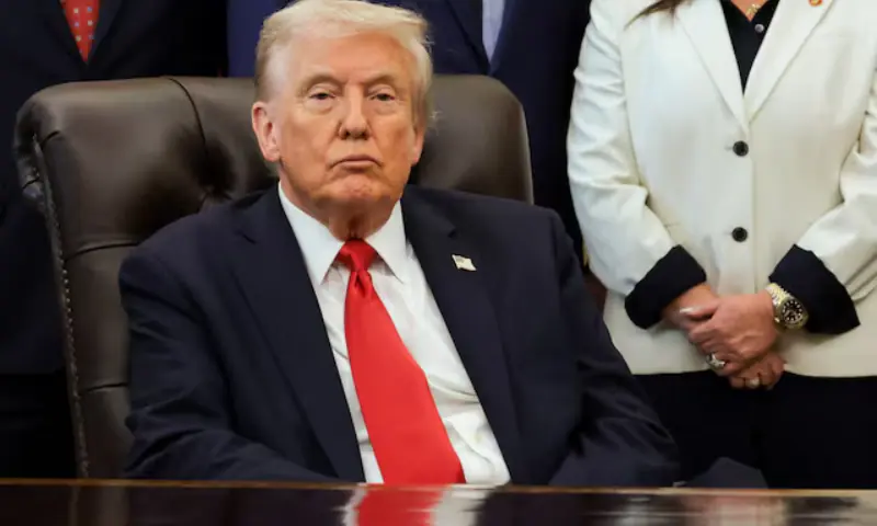 US President Donald Trump looks on during an event to make announcements on fertility treatment coverage, in the Oval Office at the White House in Washington, DC, US, on October 16, 2025. &mdash; Reuters