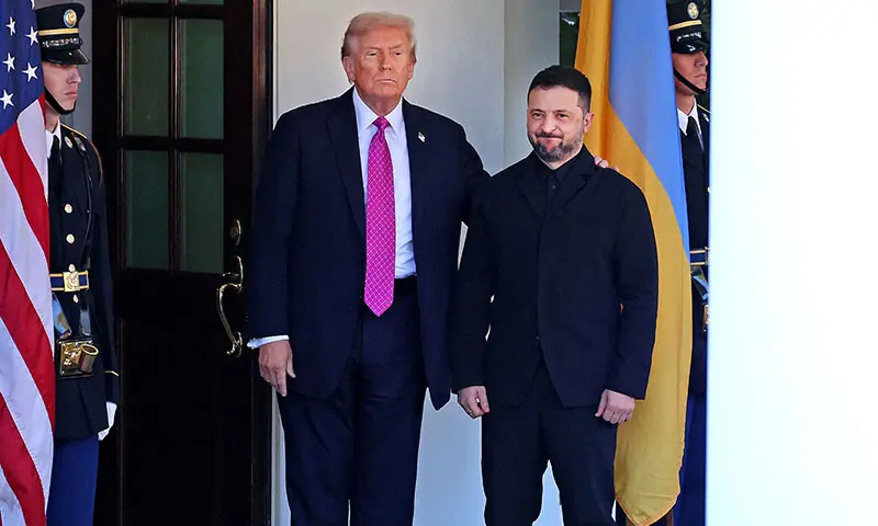 US President Donald Trump welcomes Ukrainian President Volodymyr Zelensky as he arrives for a meeting at the White House in Washington, DC, on October 17. — AFP