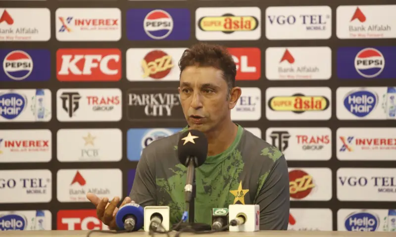Pakistan interim red-ball head coach Azhar Mahmood speaks at a pre-match press conference. &mdash;Photo via X/@TheRealPCB