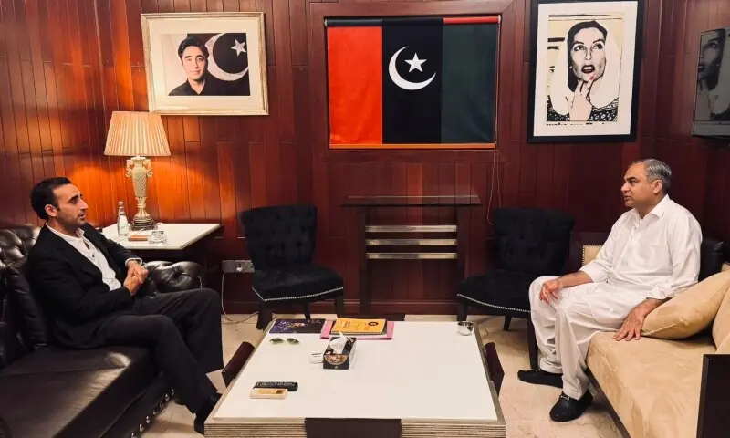 PPP Chairman Bilawal Bhutto-Zardari and Interior Minister Mohsin Naqvi hold a meeting in Karachi on Monday. — PPP PPP Chairman Bilawal Bhutto-Zardari and Interior Minister Mohsin Naqvi hold a meeting in Karachi on Monday. — PPP