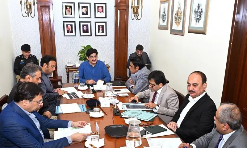 Sindh Chief Minister Syed Murad Ali Shah presides over a meeting of the Karachi Safe City Project at CM House on October 20. &mdash; Photo via SindhCMHouse/X