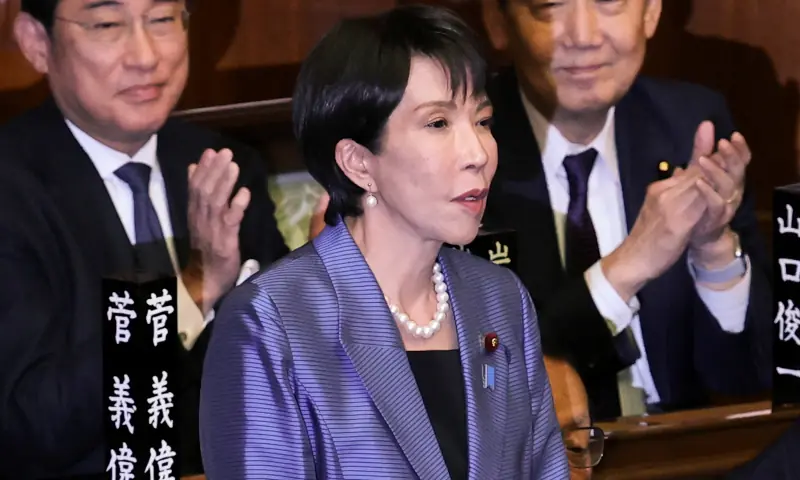 Leader of Japan&rsquo;s ruling Liberal Democratic Party (LDP) Sanae Takaichi reacts as she receives applause after being elected as prime minister, at the Lower House of Parliament in Tokyo, Japan on October 21. &mdash; Reuters