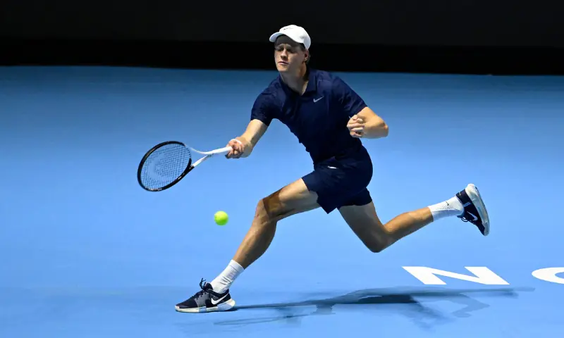 Italy&rsquo;s Jannik Sinner in action during his semi final match against Serbia&rsquo;s Novak Djokovic at the Six Kings Slam at the ANB Arena in Riyadh, Saudi Arabia on October 16, 2025. &mdash; Reuters