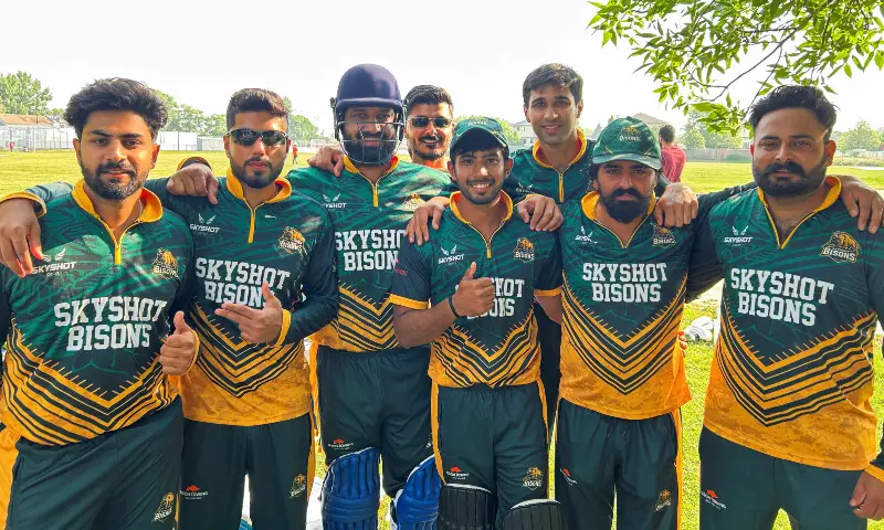 Players of the Skyshot Bisons cricket club pose for a picture during a tournament in Winnipeg, Manitoba, Canada, August 2, 2025. &mdash; Reuters